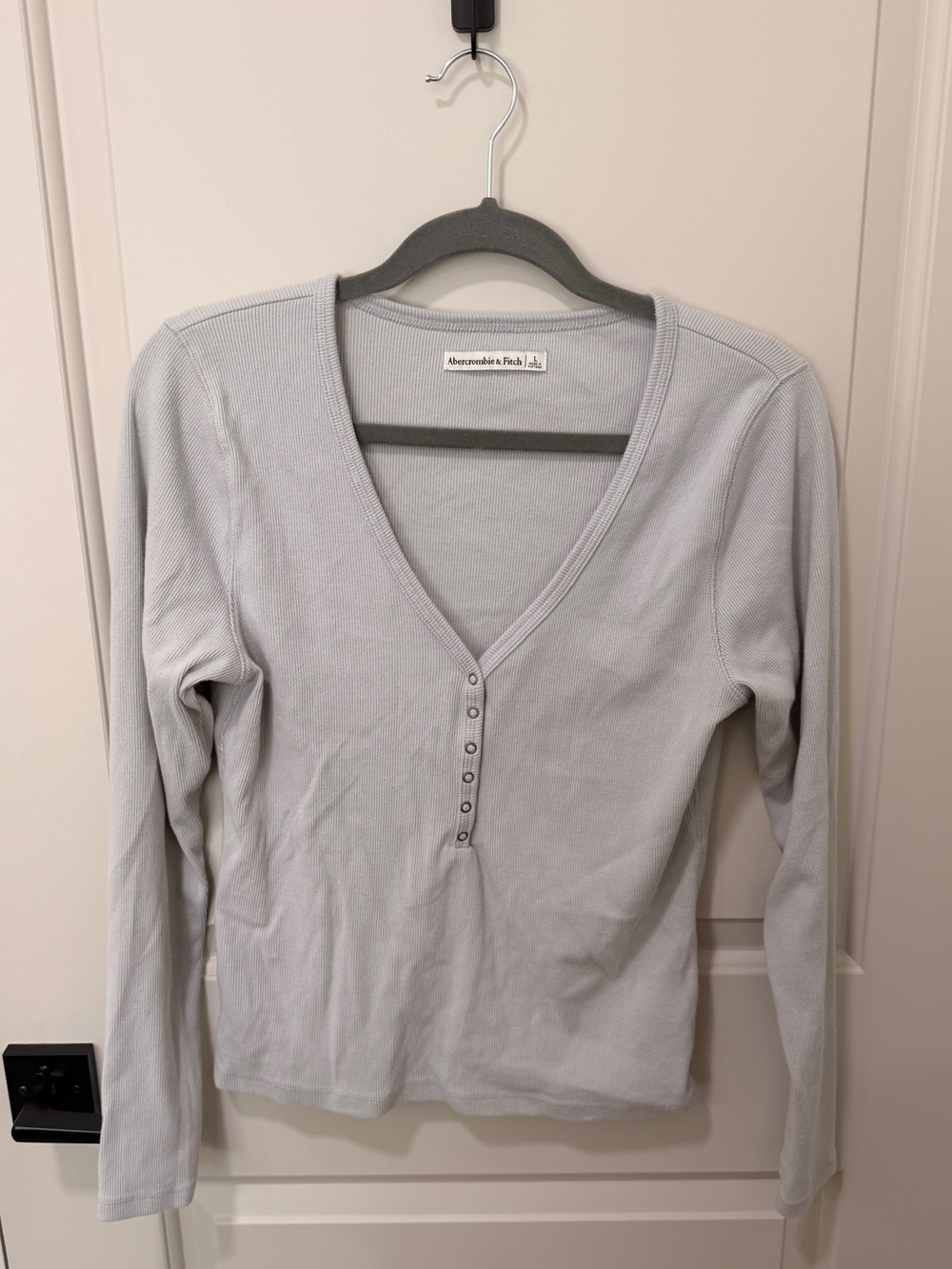 Abercrombie & Fitch Light Blue Ribbed V-Neck Henley Top